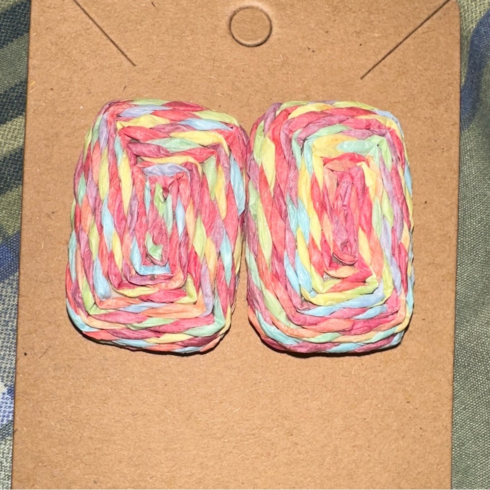 Pastel Raffia Rectangle Earring